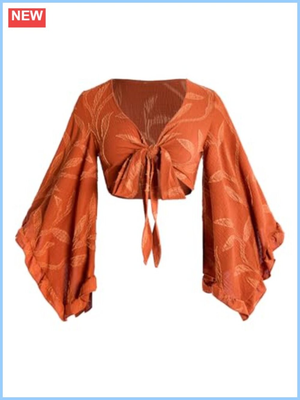 Bohr Floral Print Bell Sleeve Tie Front Crop Top Women's